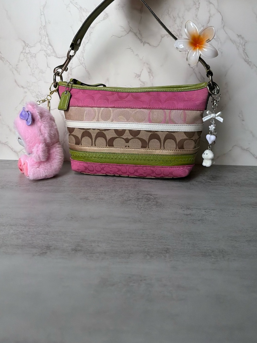 NWOT Daisy Bleecker Coach Pink &’ Green Shoulder Bag